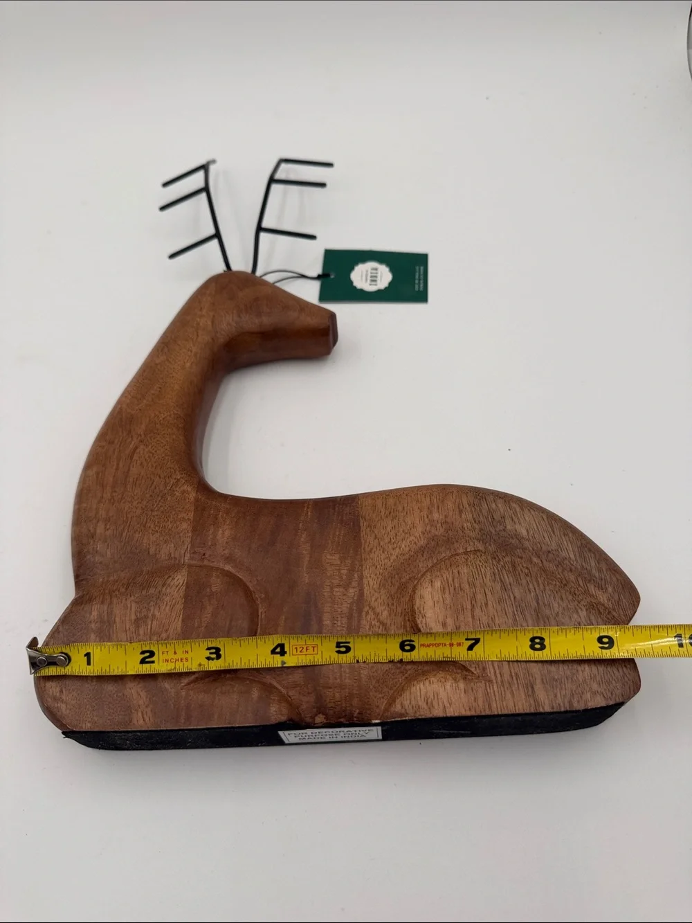 Wooden Deer Figurine with Metal Antlers - Brown